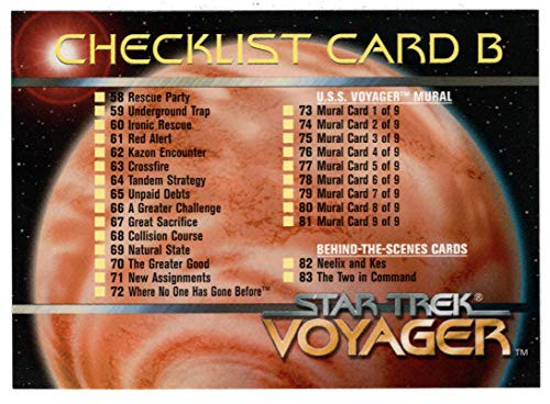 Checklist Card B - Star Trek - Voyager - Season One - Series One -Trading Card-  98 - Skybox - 1995 Mint