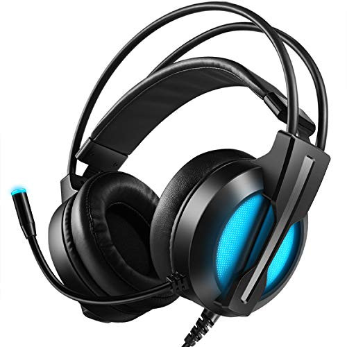 Yocktec Gaming Headset for PS4 Xbox One, USB Wired Surround Stereo Noise Cancelling Over Ear Headphones with Mic, LED Light, True Vibration Gaming Effect for Playstation 4/ Xbox One/PC