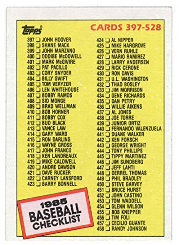 Checklist  4 - 397 -  528- -Baseball Card- 1985 Topps  527 Mint