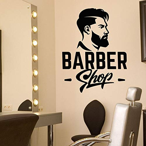 Hair Salon Vinyl Wall Decal Barbershop Logo Signboard Men's Haircut Stickers Removable Store Window Sign for Barber Shop 74x57cm