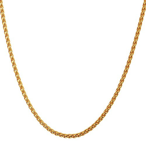 U7 3mm Twisted Wheat Rope Chain Men Women Fashion Jewelry 18K Gold Plated Stainless Steel Slim Necklace for Pendant 22"