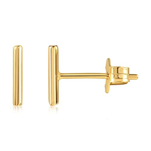 Freemvmt 18K Gold Plated Bar Stud Earrings for Women  Minimalist Earrings -10mm Long- Gold Bar Stud Earrings- Lightweight  and  Hypoallergenic Earrings  Cartilage Earring Gold Plated Bar Earrings