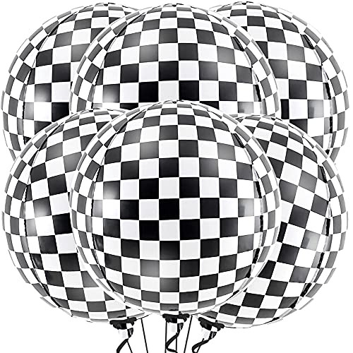 Black and White Checkered Balloons - Pack of 6- Checkered Race Car Balloons - Big- 22 Inch 360 Degree 4D Round Sphere Foil Checkered Flag Balloons - Racing Car Balloons for Racing Theme Birthday Party Black and White Checkered Balloons - Pack of 6- Checkered Race Car Balloons - Big- 22 Inch 360 Degree 4D Round Sphere Foil Checkered Flag Balloons - Racing Car Balloons for Racing Theme Birthday Party