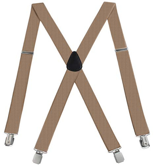 RSG Suspender Mens Suspenders Adjustable X-Back Heavy Duty Clip Suspenders - Elastic- Big  and  Tall- Khaki- X-Large