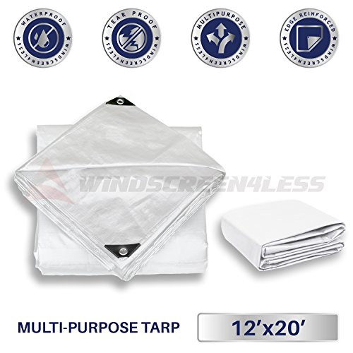 Windscreen4less 12' x 20' Heavy Duty 10 Mil Waterproof White Poly Tarp