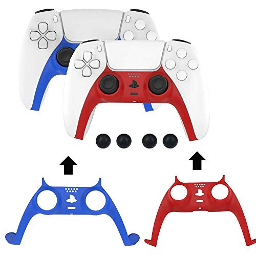 DAHAKII 2 Packs PS5 Controller Replacement Shell-DIY Shell Decorative Strip for PS5 Dualsense Controller -Red/Blue-