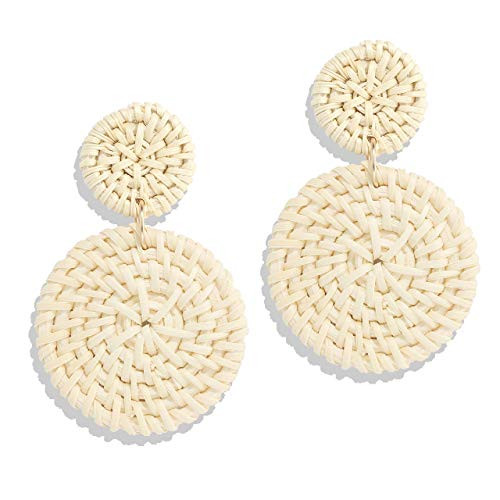 Rattan Earrings Handmade Straw Wicker Braid Woven Drop Earrings Boho Round Disc Earrings Lightweight Statement Stud Earrings For Women -rattan disc- Rattan Earrings Handmade Straw Wicker Braid Woven Drop Earrings Boho Round Disc Earrings Lightweight Statement Stud Earrings For Women -rattan disc-