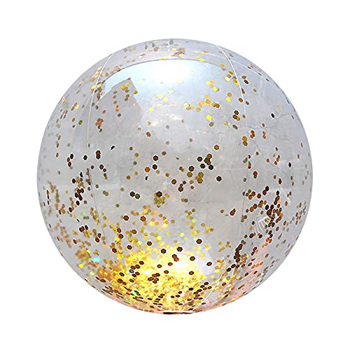 Sequin Beach Ball Jumbo Pool Toys Balls-Large Confetti Glitter Inflatable Clear Beach Ball Swimming Pool Water Beach Toys-Outdoor Summer Party Favors for Kids Adults -Clear-
