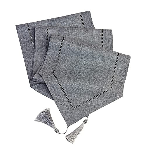OEEAU Dark Grey Table Runner Dresser Runners Washable Cotton Linen Table Runners with Tassels for Coffee Table Dining Room Table Bedroom Party Holiday 13 x 72 inches