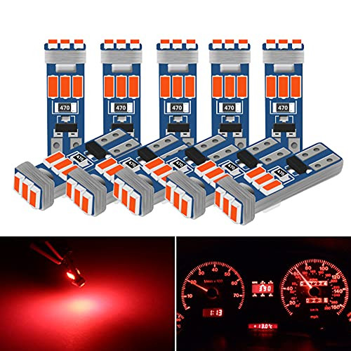 DuaBhoi T5 LED Bulb 74 2721 74 37 Super Bright 9SMD 3014Chips for Car Auto RV Camper Interior Indicator Dashboard Dash Instrument Cluster Gauge Panel Light 10PCS Red