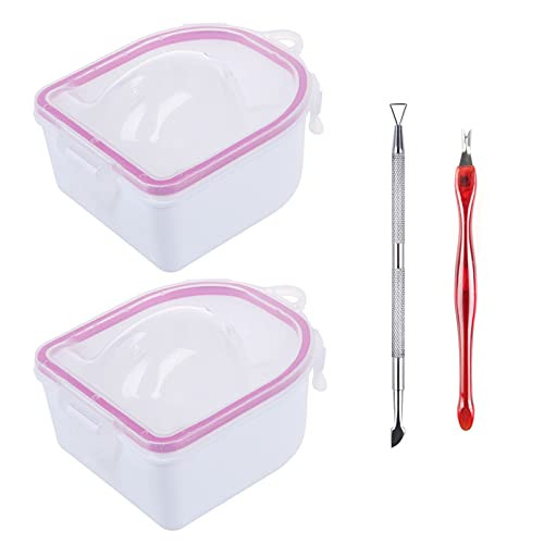 Nail Soaking Bowl-2PCS Nail Soak Off Bowl Soak Off Acrylic Nail Gel Polish Dip Powder Cuticle Remover Manicure Soaker Bowl Finger Soaking Bowl with Cuticle Peeler- Dead Skin Pusher