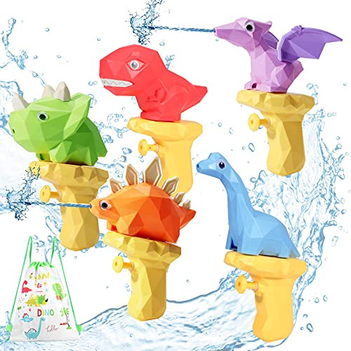 JYPS Water Guns for Kids 5 Pack Dinosaur Squirt Guns Water Soaker Blaster Dinosaur Summer Shooter Toys for Outdoor Swimmimg Pool Beach