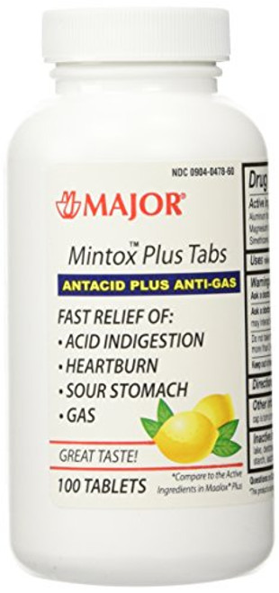 Mintox Plus Antacid Anti-Gas Generic for Maalox Plus Chewable Tablets Lemon Flavor 100 Tablets Per Bottle For For Fast Relief of Acid Indigestion Heartburn Sour Stomach Gas and Bloating Mintox Plus Antacid Anti-Gas Generic for Maalox Plus Chewable Tablets Lemon Flavor 100 Tablets Per Bottle For For Fast Relief of Acid Indigestion Heartburn Sour Stomach Gas and Bloating