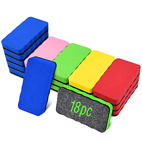 Dry Erase Erasers- Eeoyu 18 Pack Magnetic Whiteboard Dry Erasers Chalkboard Cleaner Wiper for Kids and Classroom Teacher Supplies Home and Office- 5 Colors