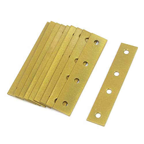 Mironey 3.74" x 0.71" Mending Bracket Plate Iron Flat Straight Brace Bracket Gold Mending Plates Fixing Corner Brace with Screws Pack of 10