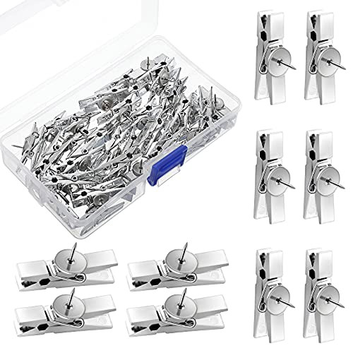 50 Pieces Push Pin Clips Plastic Push Pins for Cork Board Push Pins Tacks Mini Photo Clips Decorative Pins Thumbtack Paper Clips Pushpins for Bulletin Board -Silver-