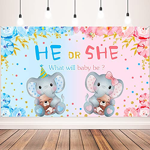 Elephant Gender Reveal Baby Shower Backdrop He or She What Will Baby Be Elephant Backdrop Photo Backdrop Boy or Girl Gender Banner for Photography Background Cake Table Decor Photo Booth Studio Props Elephant Gender Reveal Baby Shower Backdrop He or She What Will Baby Be Elephant Backdrop Photo Backdrop Boy or Girl Gender Banner for Photography Background Cake Table Decor Photo Booth Studio Props