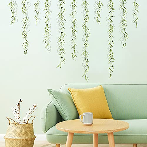 Supzone Green Leaf Vine Wall Sticker Hanging Pearls Vine Wall Decal Eucalyptus Nature Plants Wall Decor DIY Vinyl Mural Art for Bedroom Living Room Sofa Backdrop TV Wall Decoration