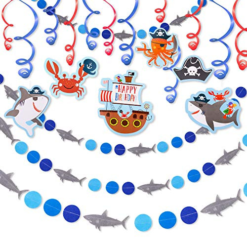 Konsait Shark Party Decoration- Shark Banner Garland -Shark Hanging Swirls-Ocean Under The Sea/Baby Shark/Summer Beach/Swimming Pool/Shark Theme Baby Shower Birthday Party Supplies Decor