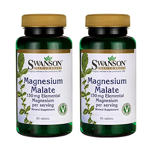 Swanson Magnesium Malate -150 Milligrams Elemental- 1000 Milligrams 60 Tabs -2 Pack-