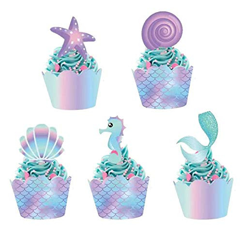 Mermaid Cupcake Toppers and Wrappers 40 Pcs Dessert Decoration For Birthday Party- Baby Shower- Under The Sea Theme- Mermaid Party Wedding Party Supplies Mermaid Cupcake Toppers and Wrappers 40 Pcs Dessert Decoration For Birthday Party- Baby Shower- Under The Sea Theme- Mermaid Party Wedding Party Supplies