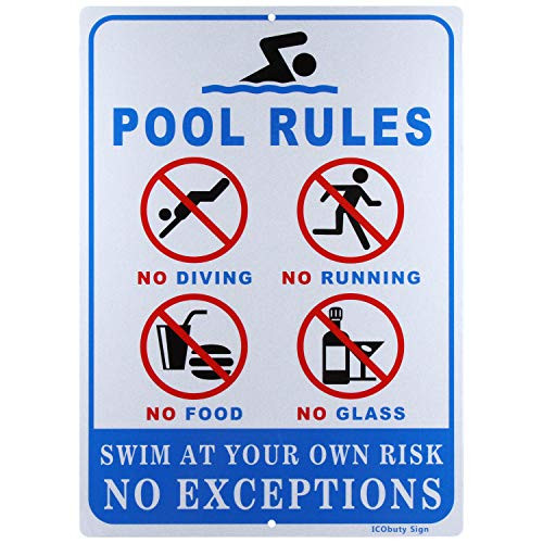 No Lifeguard On Duty Sign Pool Rules Sign No Glass Allowed in Pool Area Sign Reflective Signs 10 X 14 Inch Rust Free 40 Mil Aluminum Sign -Pool Rules-