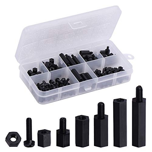 LordHardware 160PCS M3 Male Female Nylon Hex Spacer Standoff Screw Nut Threaded Pillar PCB Motherboard Assorted Assortment Kit -Black-