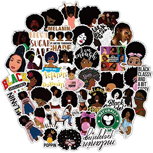 50Pcs Melanin Poppin Stickers- Waterproof Vinyl Stickers Decals for Laptop Water Bottle Bumper Luggage Computer Skateboard Snowboard. Gift for Kids Girls Teens