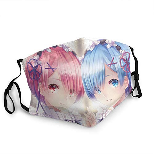 Re ZERO Ram Rem Anime Adjustable Face Mask With Filter Pocket Reusable Washable and Bandana Breathable Balaclava Cover Shield for Mens Womens