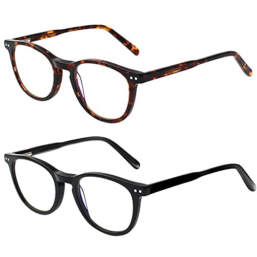 Henotin 2 Pack Reading Glasses Blue Light Blocking Women/Men-Computer Readers Anti UV Ray/Eye Strain/Glare Round Eyeglasses -1 Black 1 Tortoise- 4.00-