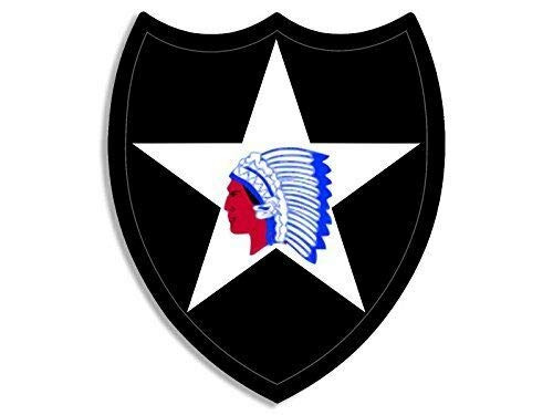 JR Studio 3x4 inch 2nd Infantry Shield Shaped Indian Head Sticker -Army SSI Second- Vinyl Decal Sticker Car Waterproof Car Decal Bumper Sticker