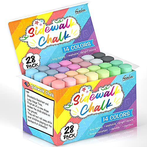 Sidewalk Chalk- 14 Colors 28 Pack Kids Sidewalk Chalk Bulk Set For Toddlers By Feela- Jumbo Outdoor Chalk For Kids Adults Family- Paint on Sidewalk School Chalkboard Blackboard Street Playground Sidewalk Chalk- 14 Colors 28 Pack Kids Sidewalk Chalk Bulk Set For Toddlers By Feela- Jumbo Outdoor Chalk For Kids Adults Family- Paint on Sidewalk School Chalkboard Blackboard Street Playground