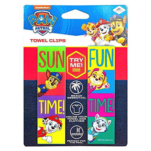 Paw Patrol Sun Time Fun Time - Beach Towel Holders- Clips- Beach- Patio or Pool Accessories- Portable Towel Clips- Chip Clips- Secure Clips -Sun Time Fun Time-