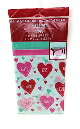 Valentine's Day Rectangular Plastic Table Cover- 54" x 108" -Conversation Hearts-