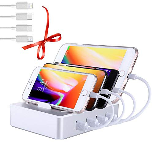 Poweroni USB Charging Station Dock - 4-Port - Fast Charge Docking Station for Multiple Devices - Multi Device Charger Organizer - Compatible with Apple iPad iPhone and Android Cell Phone and Tablet