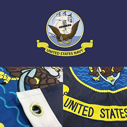 Winbee US Navy Flag 3x5 Ft - Double Sided Embroidered, Double Layer Long Lasting Nylon, Sewn Stripes and Brass Grommets, UV Protected, Best USA Military Flags Navy Winbee US Navy Flag 3x5 Ft - Double Sided Embroidered, Double Layer Long Lasting Nylon, Sewn Stripes and Brass Grommets, UV Protected, Best USA Military Flags Navy