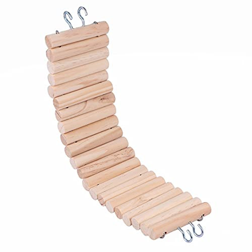 TEHAUX Pet Hamster Natural Wooden Ladder Toy Hamster Suspension Bird Toy Mice Mouse Hamster Little Birds Long Climbing Ladder Toy with Hook Hamster Hanging Bridge- 7. 530cm