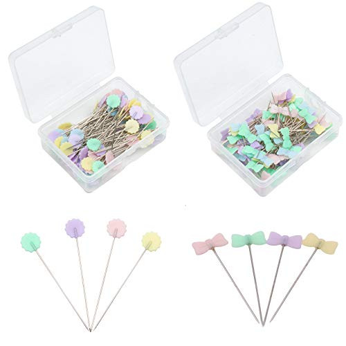 SASFOU 200 pcs Sewing Pins- 2.16 Inch Flower Head Straight Quilting Pins Butterfly Head Pins for Sewing DIY Projects Dressmaker Jewelry Decoration- Assorted Colors