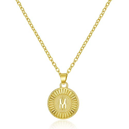 Harlermoon Initial Letter Necklace A-Z 26 Alphabet Pendant Necklace Monogram Name Jewelry for Women Men -Gold-M-