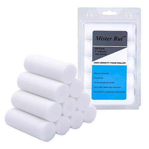 Mister Rui-Paint Roller-Mini Foam Paint Roller-4 Inch White High Density Foam Paint Roller Covers-Small Sponge Paint Roller Set for Oil and Water Based Paints