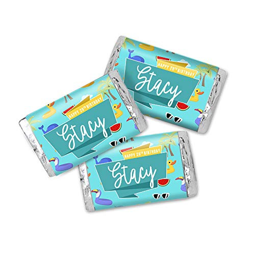 Pool Party Birthday Personalized Miniatures Candy Bar Wrapper Labels