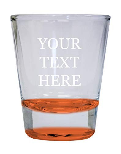 Customizable 2 Ounce Etched Engraved Round Shot Glass Personalized with Custom Text or Message -Orange- 1-