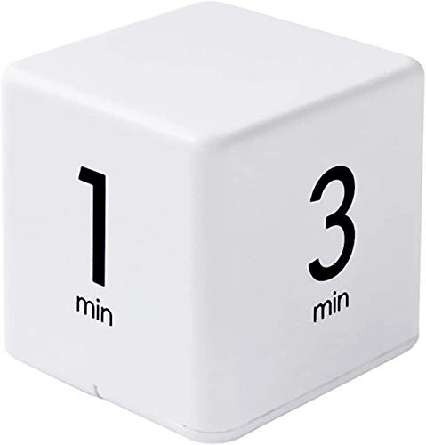 Cube Timer 1- 3- 5- 10 Minutes Time Management- Home Office Desk Timer Kitchen Timer Kids Timer Workout Timer for Classroom- Meeting- Cooking- Study- Homework -White-