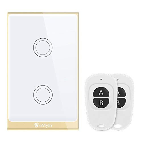 WiFi Touch Switch?eMylo WiFi Smart Wall Light Touch Panel Switch,Remote Control with Smart Phone,Compatible with Alexa and Google Assistant (2 Gang)
