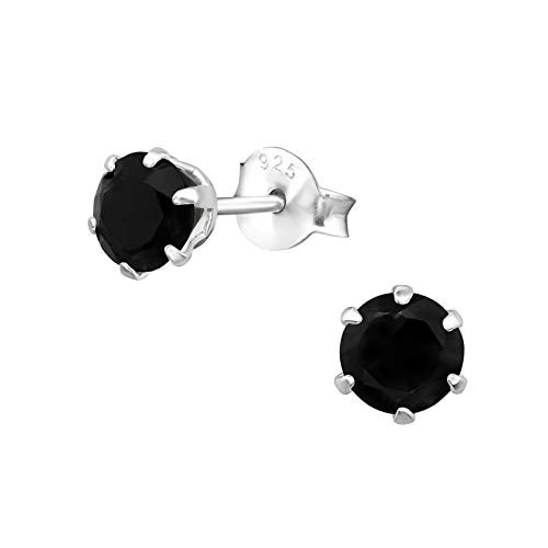 AUBE JEWELRY Hypoallergenic 925 Sterling 5mm Round Stud Earrings Embellished with Genuine Stone for Women -Black Onyx-