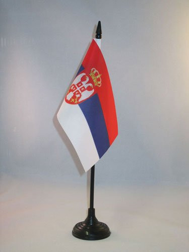 AZ FLAG Serbia Table Flag 4'' x 6'' - Serbian Desk Flag 15 x 10 cm - Black Plastic Stick and Base