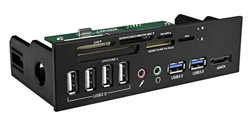 EZDIY-FAB 2-Port USB 3.0 USB 2.0 HUB Power ESATA HD Audio All in-1 5.25" inch Metal Optical Drive Bay Front Panel Card Reader with 20pin Adapter