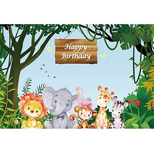 shensu Jungle Safari Forest Happy Birthday Backdrops Vinyl 5x3ft Photography Wild Animals Photo Background Boys Birthday Party Table Decor Banner Children Photoshoot Kids Portrait Photo Studio Props