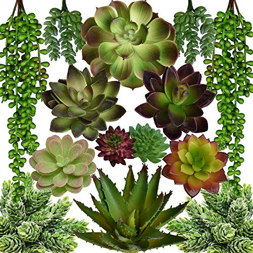 SEEKO Artificial Succulents - 14 Pack - Create Realistic Succulent Arrangements, Faux Potted Succulent Decor, and Fake Succulent Planters for Your House or Apartment