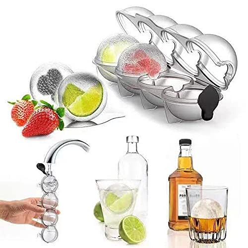 4 Hole Ice Ball Maker-Sphere Large Tray Whiskey Diy Mould- Bar Kitchen Ice Cube 4 Ball Mold Spherical Large Tray Whiskey DIY Mold- Food Grade Four Hole Round Whiskey Ice Hockey Mold